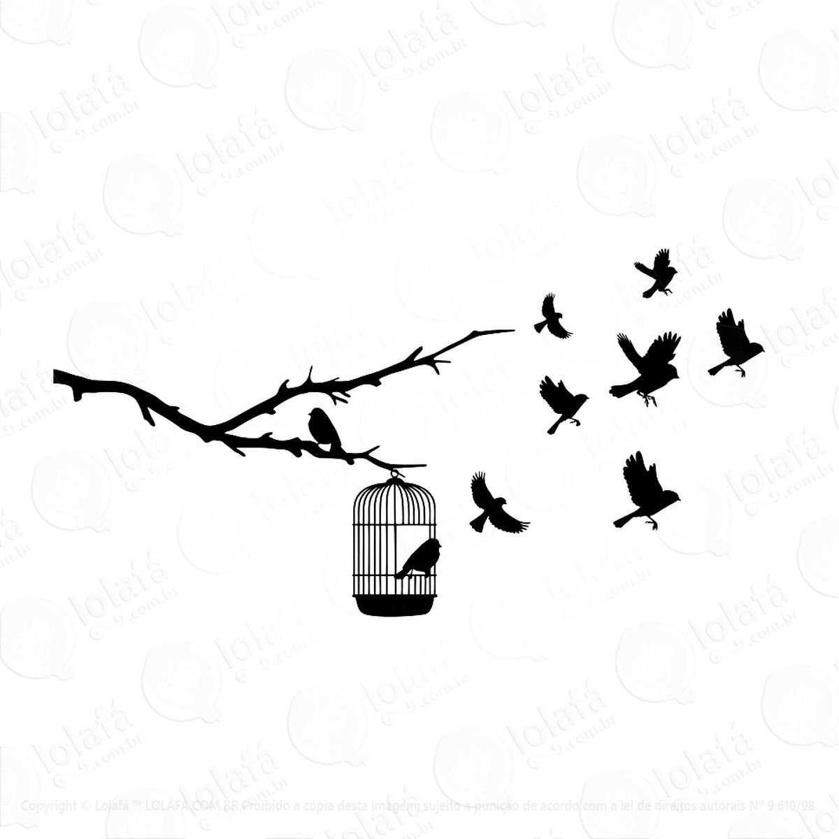 adesivo de parede pássaros voando fora da gaiola decorativo mod:346