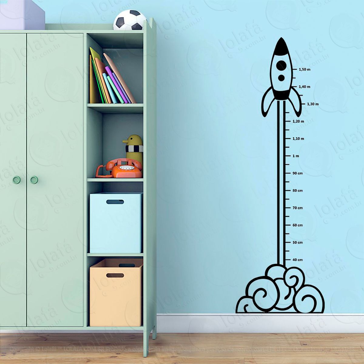 foguetinho adesivo régua de crescimento infantil, medidor de altura para quarto, porta e parede - mod:8