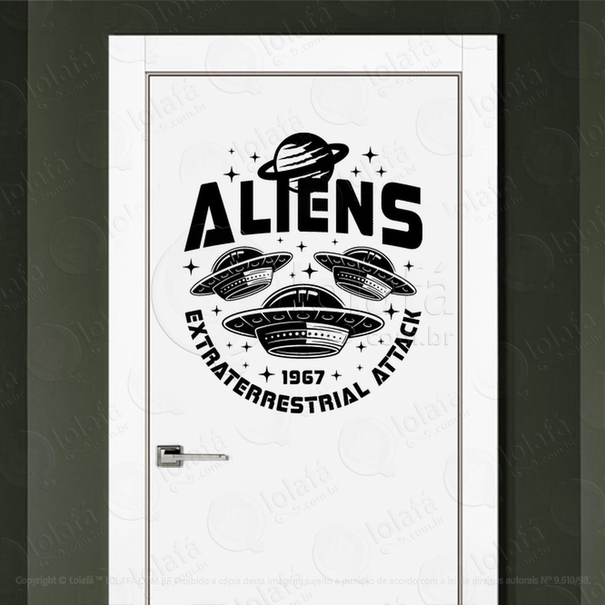 Alienígenas Ataque Extraterrestre Adesivo Alienígena de Parede para Quarto, Porta e Vidro - Mod:76