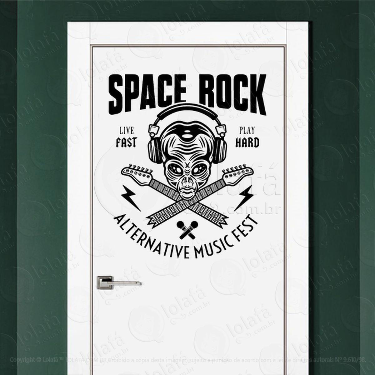 Rock Espacial Festival de Música Alternativa Adesivo Alienígena de Parede para Quarto, Porta e Vidro - Mod:97