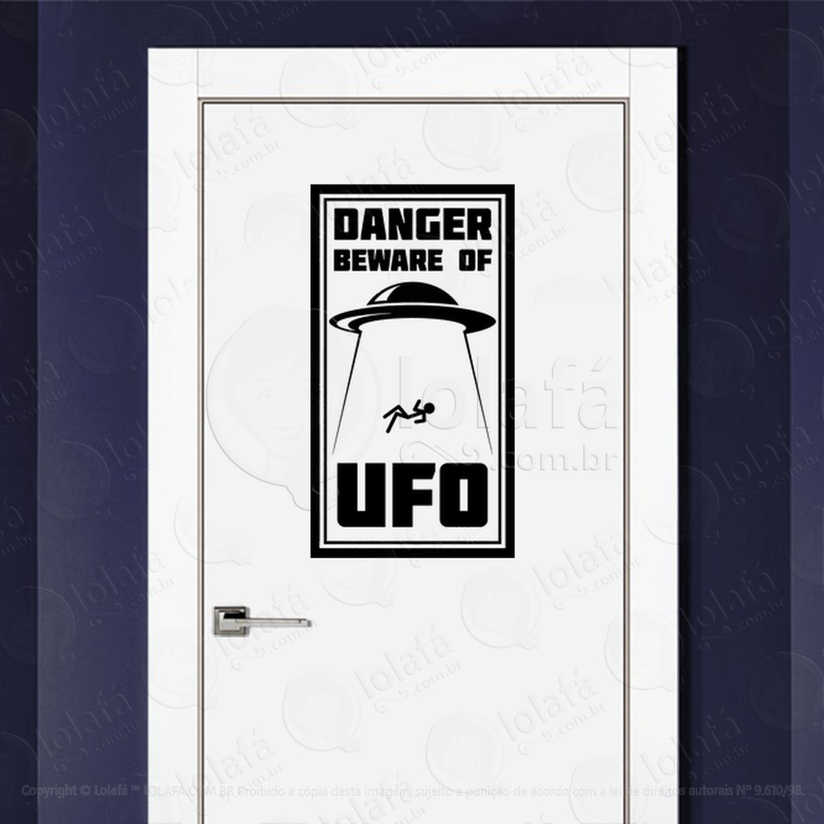Perigo Cuidado com OVNIs Adesivo Alienígena de Parede para Quarto, Porta e Vidro - Mod:345