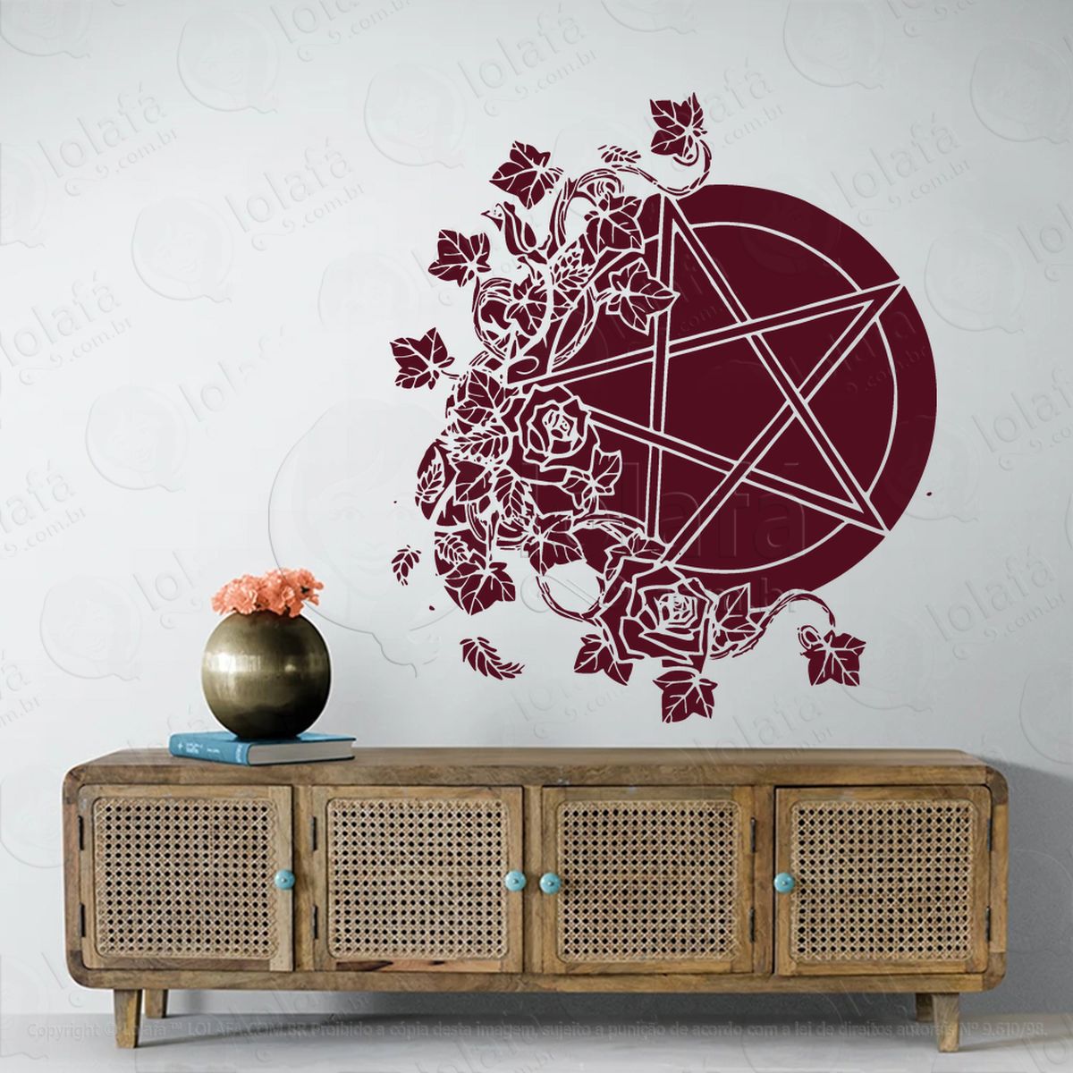 Pentáculo e Folhas Pentancle and Leaves Adesivo de Parede Decorativo para Casa, Sala, Quarto, Vidro e Altar Ocultista - Mod:54