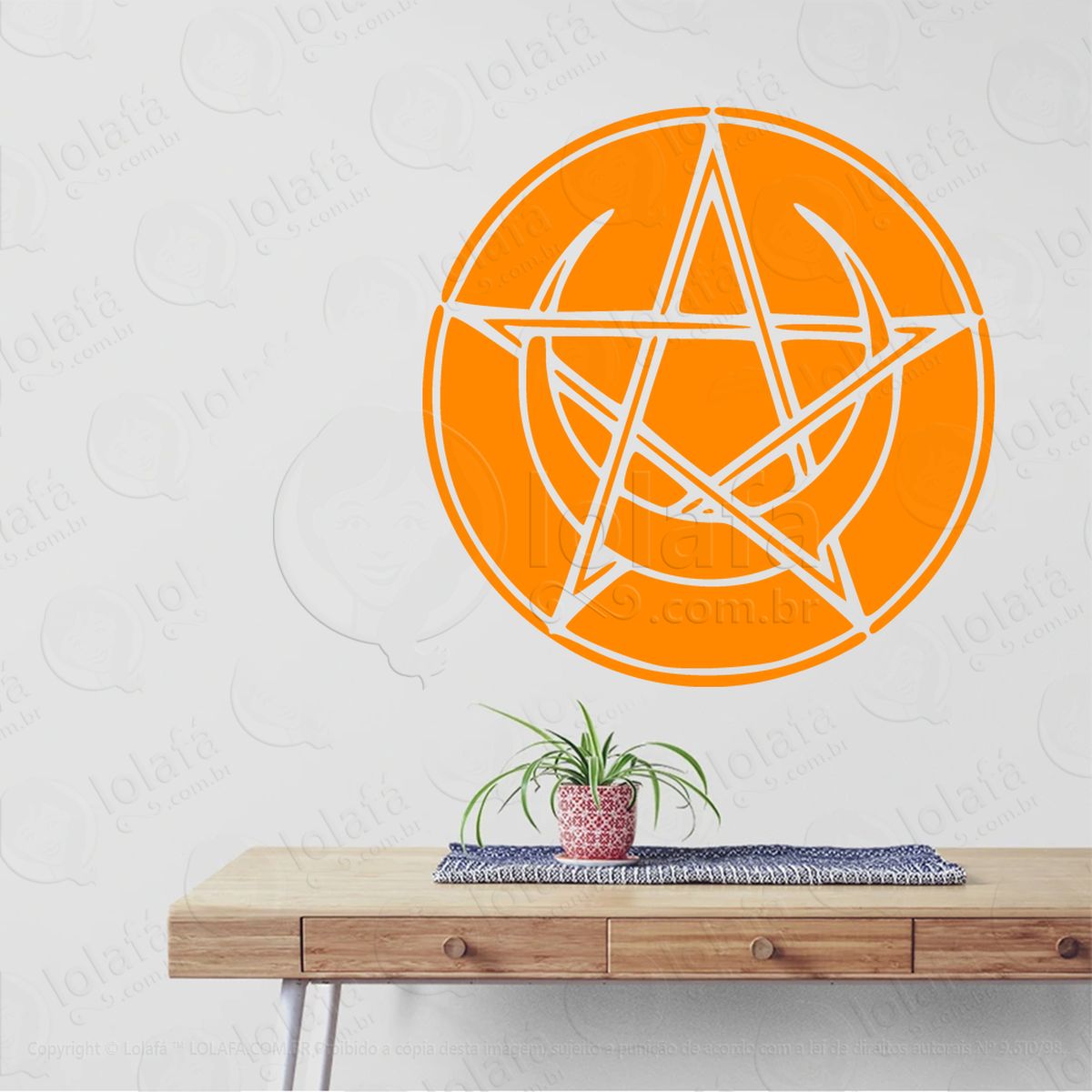 Círculo Lunar Pentagrama Moon Circle Adesivo de Parede Decorativo para Casa, Sala, Quarto, Vidro e Altar Ocultista - Mod:55