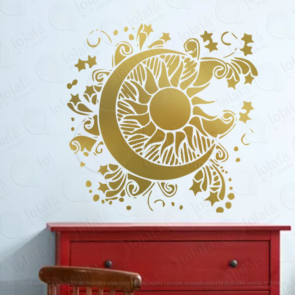 sol e lua sun and moon adesivo de parede decorativo para casa, sala, quarto, vidro e altar ocultista mod:65