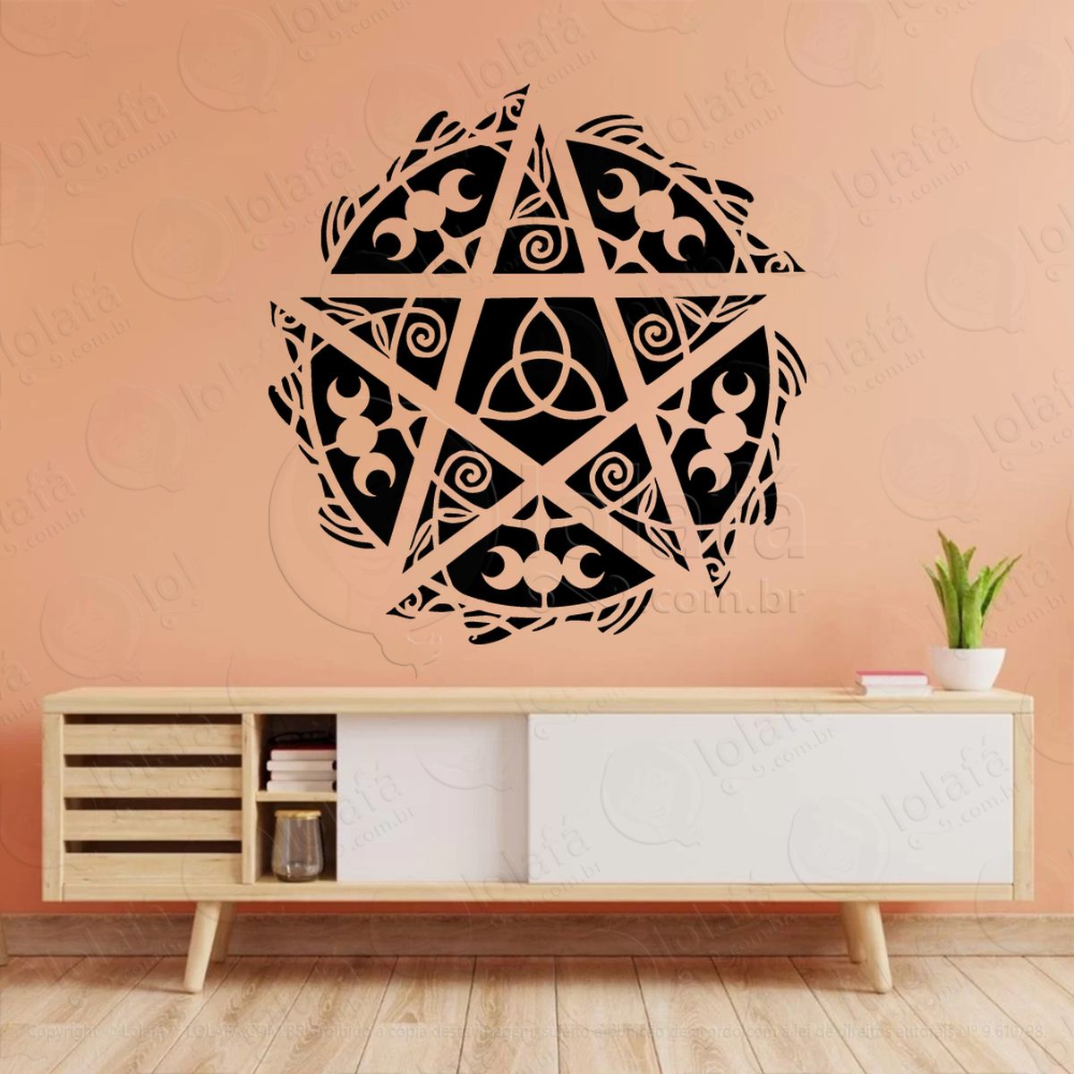 pentáculo com pentagrama triquetra e triluna adesivos para altar ocultista mod:73
