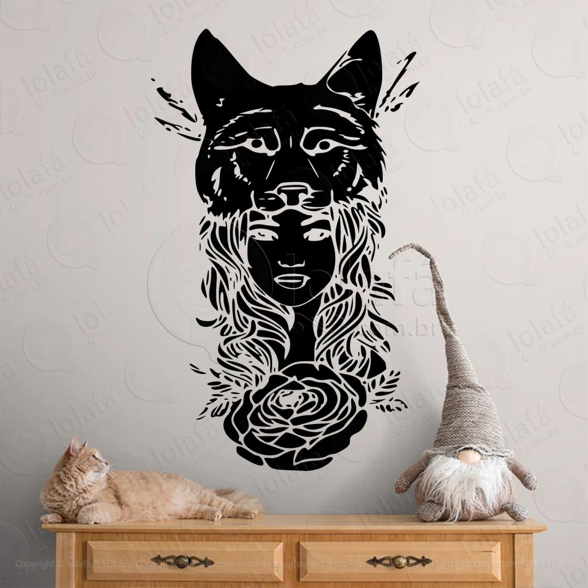 mulher lobo e rosa wolf woman adesivos para altar ocultista mod:79
