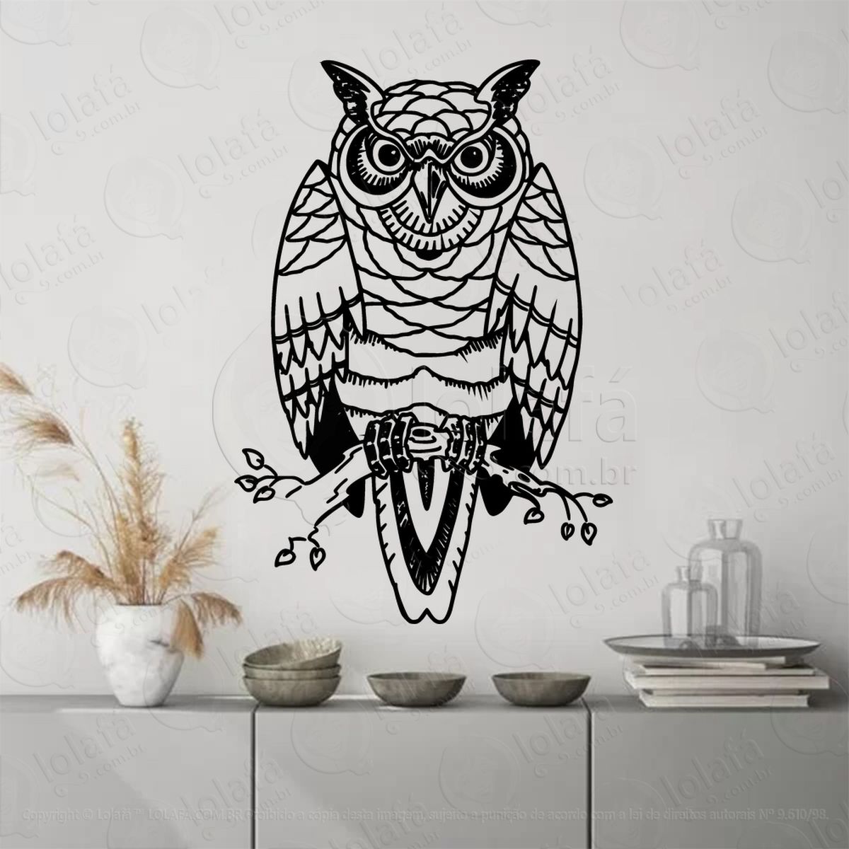 coruja em um galho owl on a branch adesivos para altar ocultista mod:90