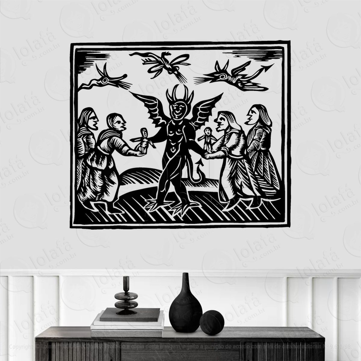 xilogravura de satanás satan woodcut adesivos para altar ocultista mod:105