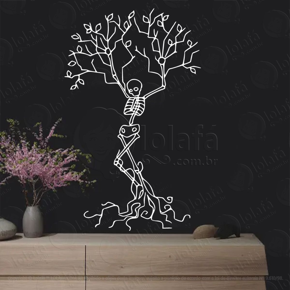 Árvore esqueleto skeleton tree adesivo de parede decorativo para casa, sala, quarto, vidro e altar ocultista mod:108