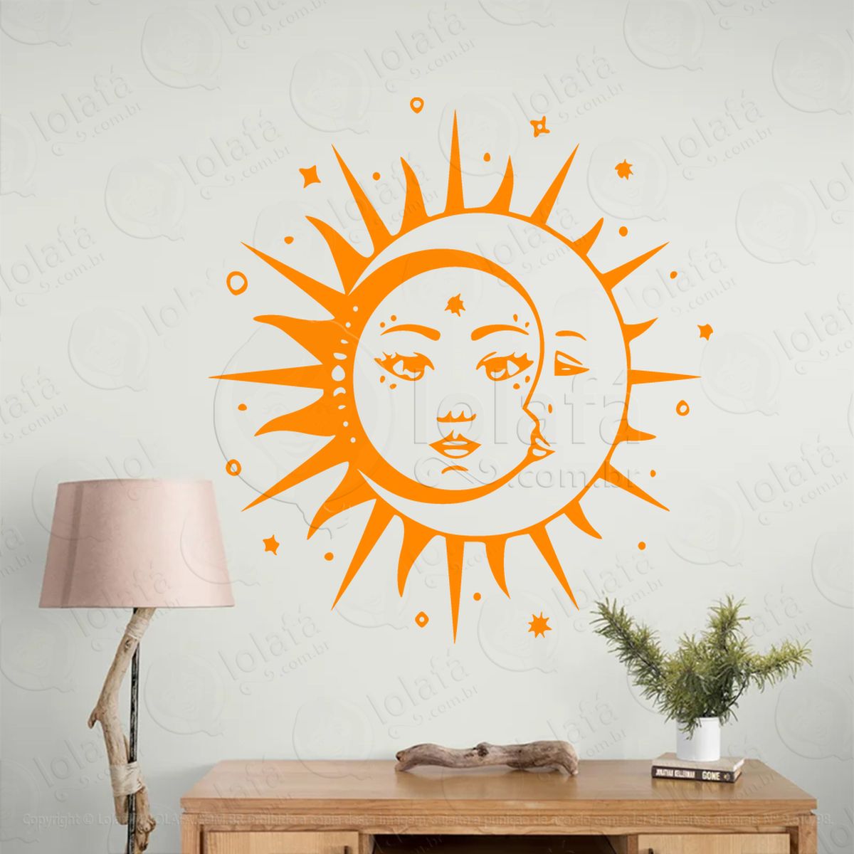 Sol Dentro da Lua Sun Inside Moon Adesivo de Parede Decorativo para Casa, Sala, Quarto, Vidro e Altar Ocultista - Mod:117
