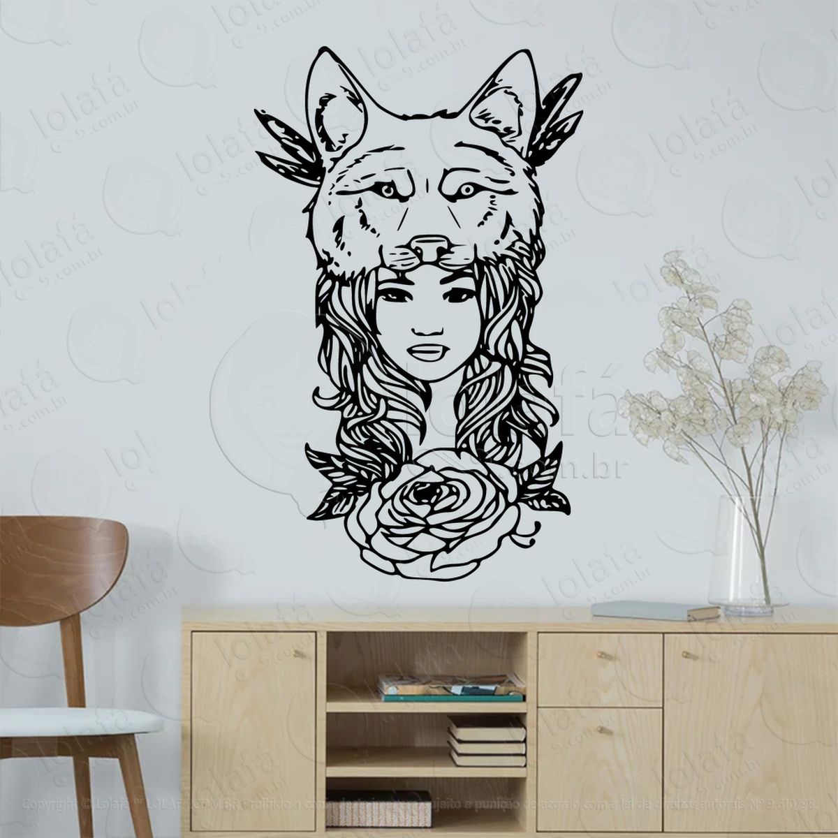 mulher lobo e rosa wolf woman rose adesivos para altar ocultista mod:141
