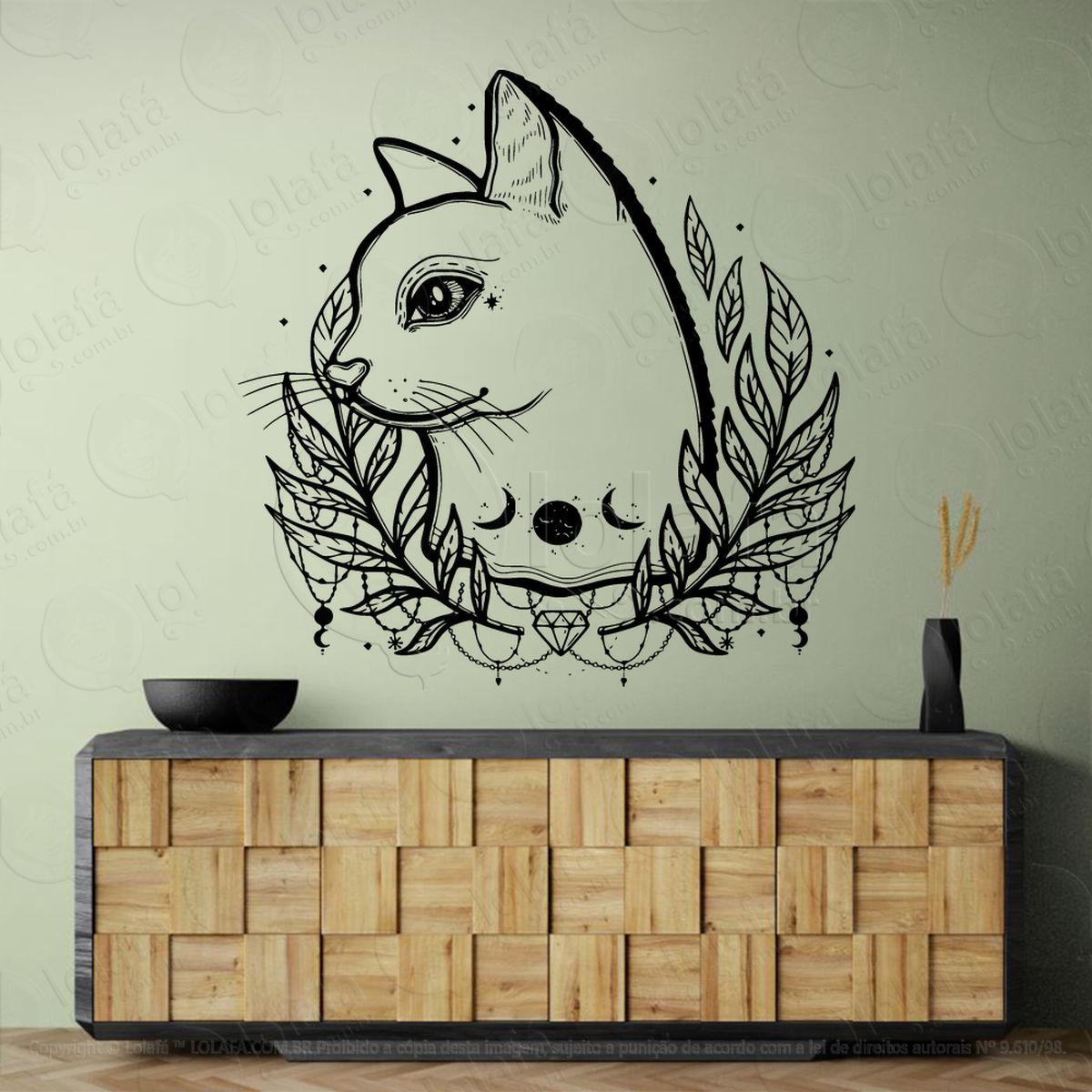 gato com loureiro cat with laurel adesivos para altar ocultista mod:154