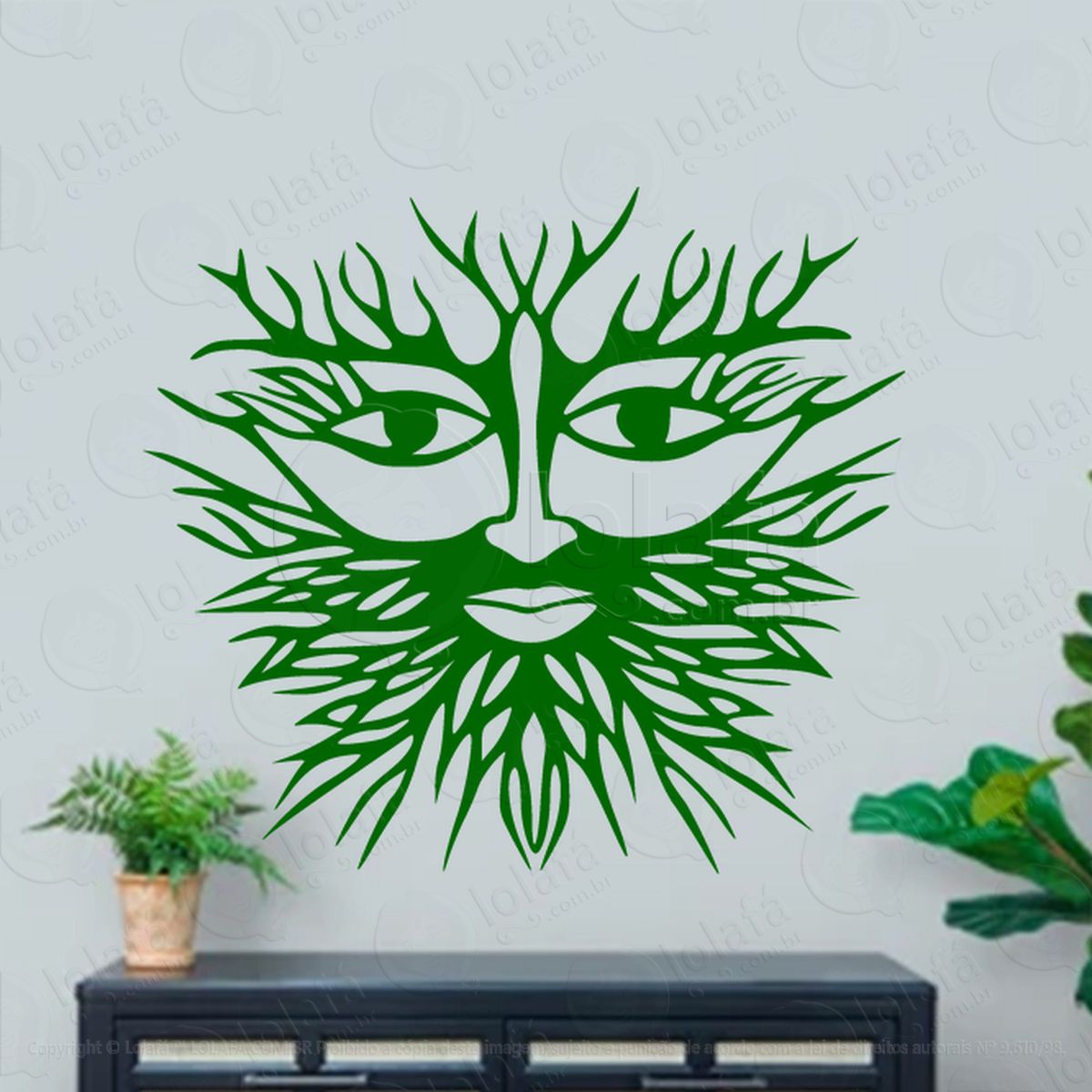 Face Homem Verde Green Man Face Adesivo de Parede Decorativo para Casa, Sala, Quarto, Vidro e Altar Ocultista - Mod:179