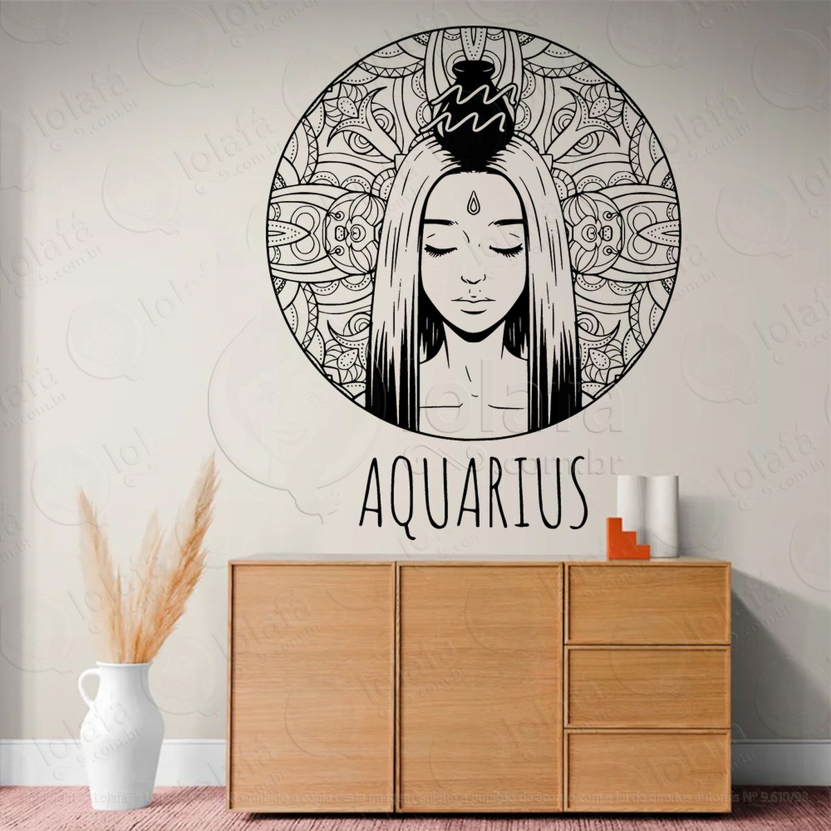 Mandala Signo de Aquário Astrologia Aquarius Adesivo de Parede Decorativo para Casa, Sala, Quarto, Vidro e Altar Ocultista - Mod:199