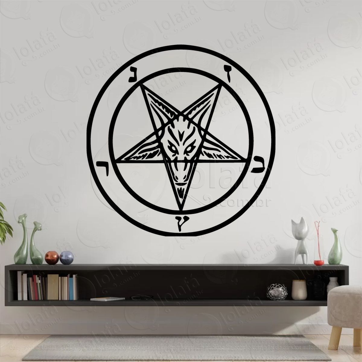 Roda Baphomet Pentagram Wheel Adesivo de Parede Decorativo para Casa, Sala, Quarto, Vidro e Altar Ocultista - Mod:240