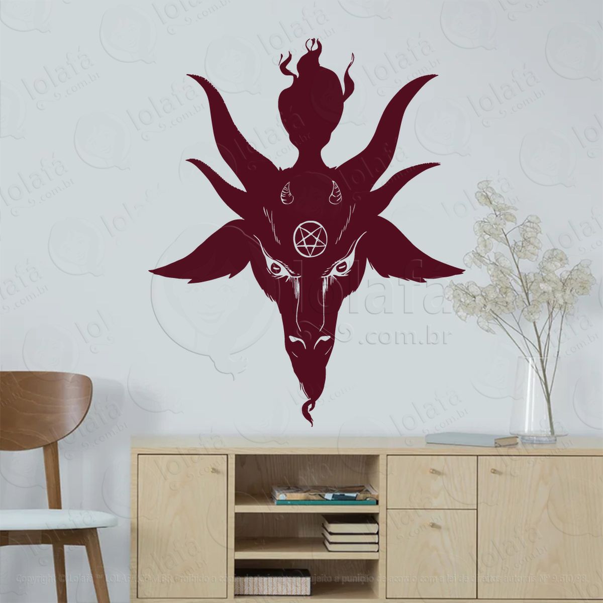 Cabeça de Baphomet Adesivo de Parede Decorativo para Casa, Sala, Quarto, Vidro e Altar Ocultista - Mod:241