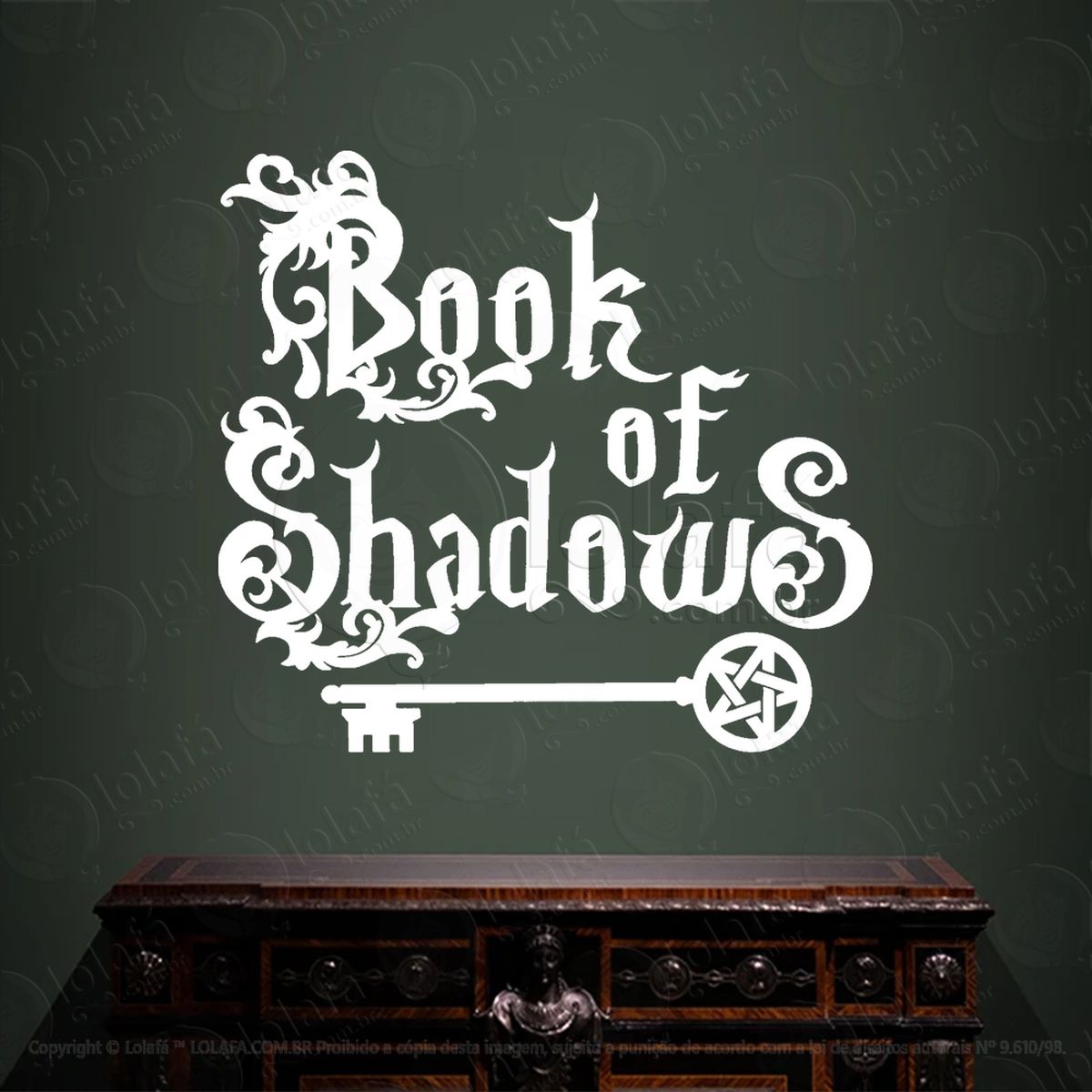 Book of Shadows Livro das Sombras Chave Wicca Adesivo de Parede Decorativo para Casa, Sala, Quarto, Vidro e Altar Ocultista - Mod:283