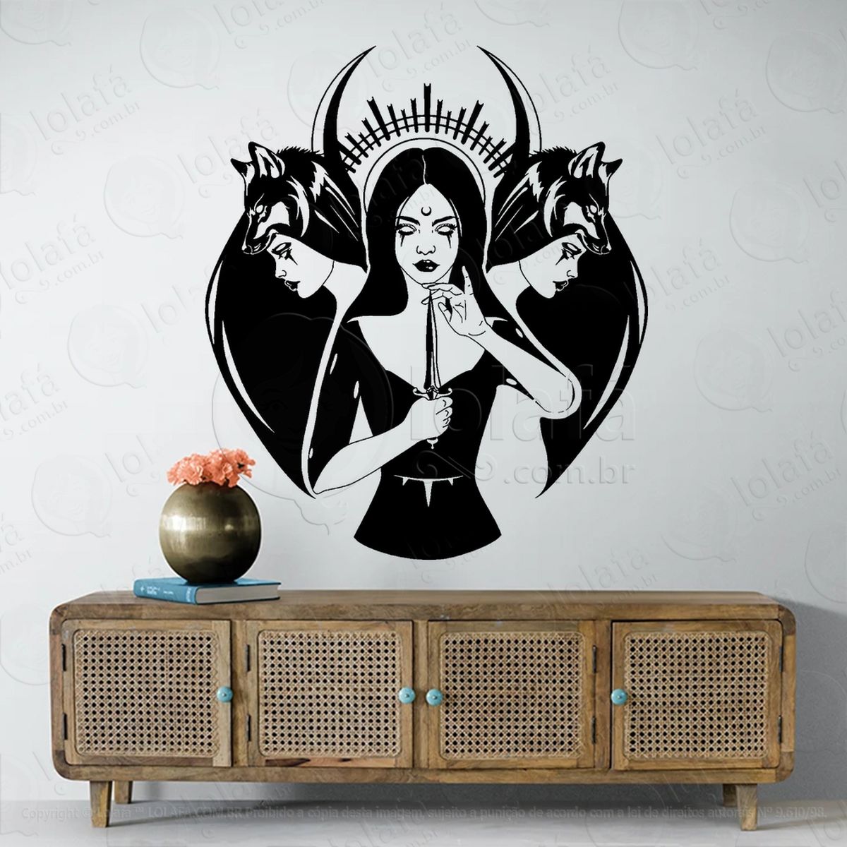 Lobos Hécate Deusa Paganismo Bruxaria Adesivo de Parede Decorativo para Casa, Sala, Quarto, Vidro e Altar Ocultista - Mod:303
