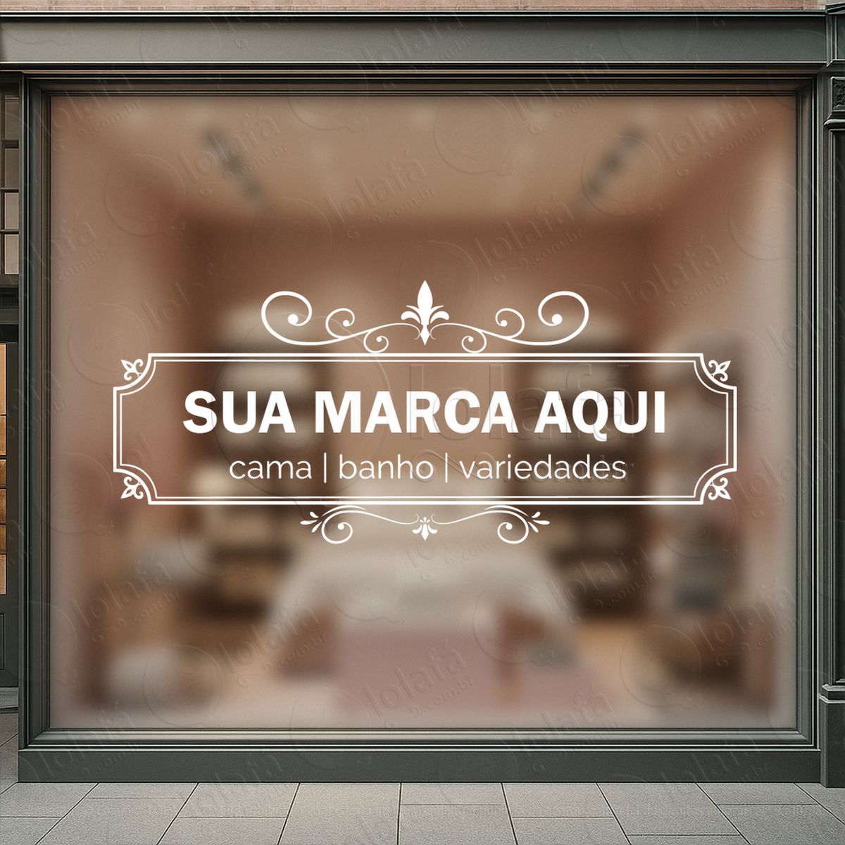sua marca cama mesa e banho loja shopping adesivos para vitrine mod:3
