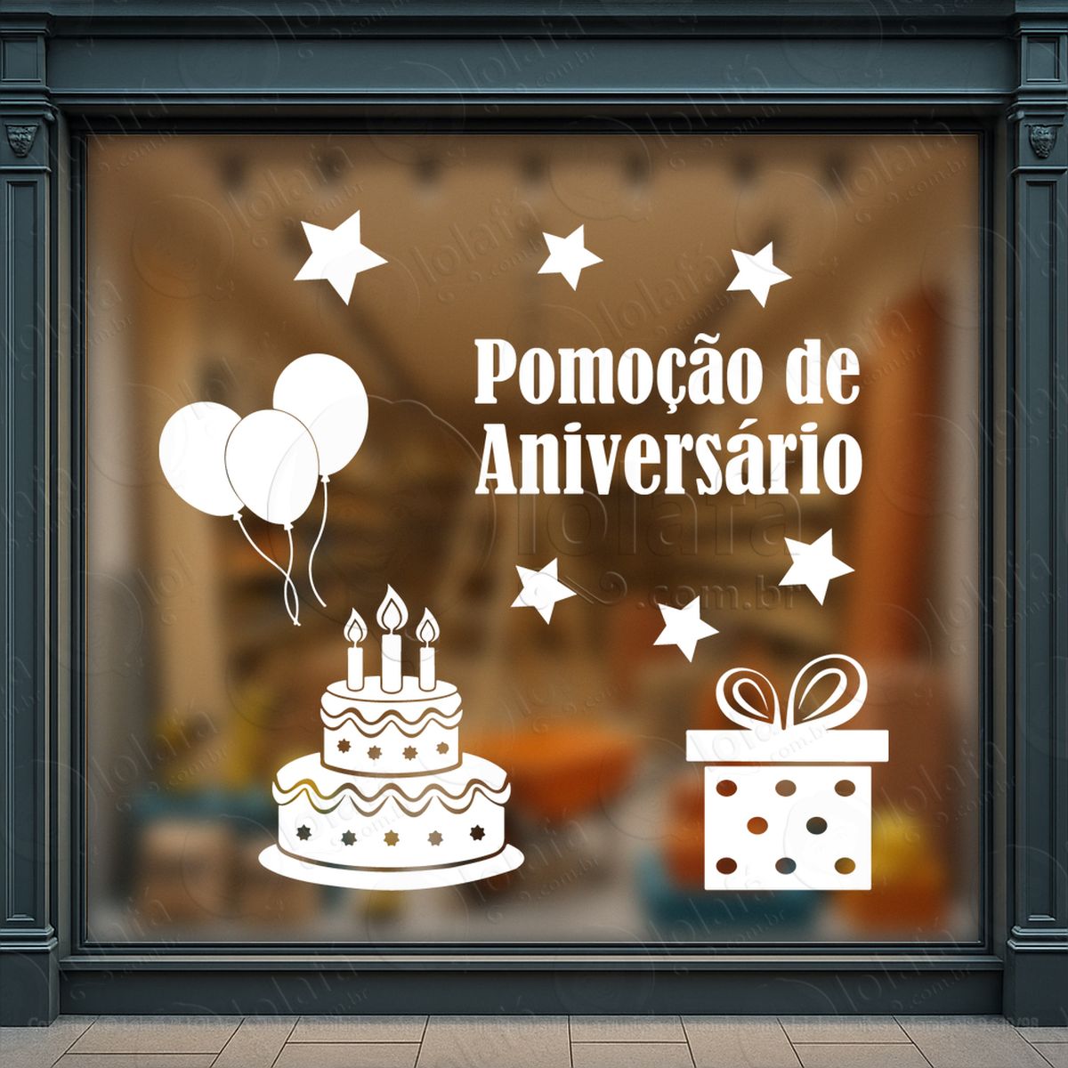 promoção de aniversário loja shopping adesivos para vitrine mod:8