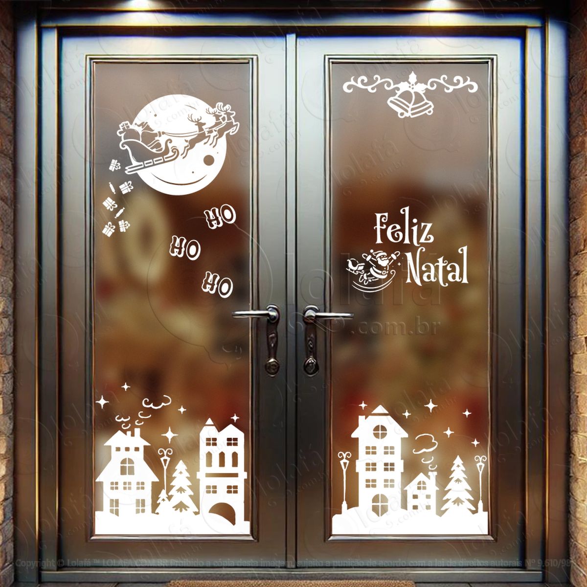 papai noel voando pela cidade adesivos de natal mod:16