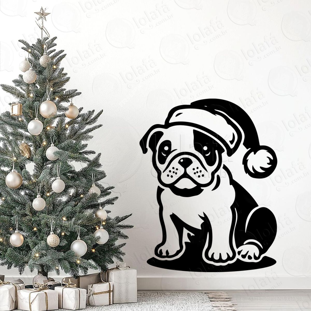 Cachorro Bulldog com Gorro Adesivos De Natal Mod:20