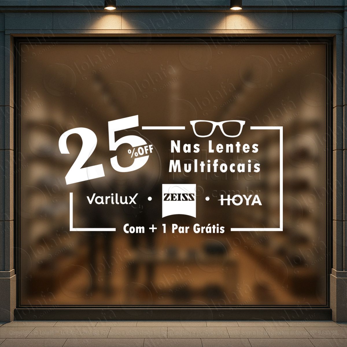 lentes multifocais 25% off promoção loja adesivos para vitrine Ótica mod:46