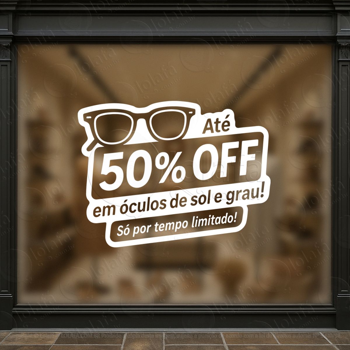 Óculos de sol e grau 50% off promoção loja adesivos para vitrine Ótica mod:52