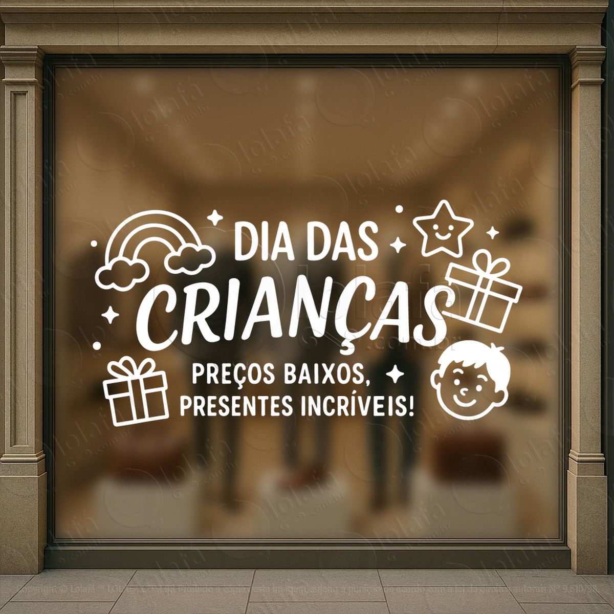 preços baixos presentes incríveis adesivos para vitrine dia das crianças mod:70