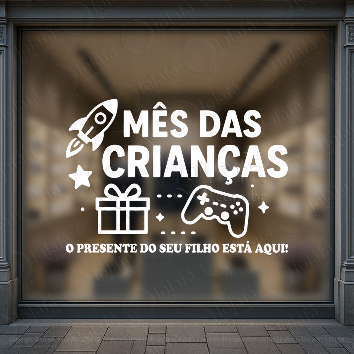 o presente do seu filho está aqui adesivos para vitrine dia das crianças mod:71