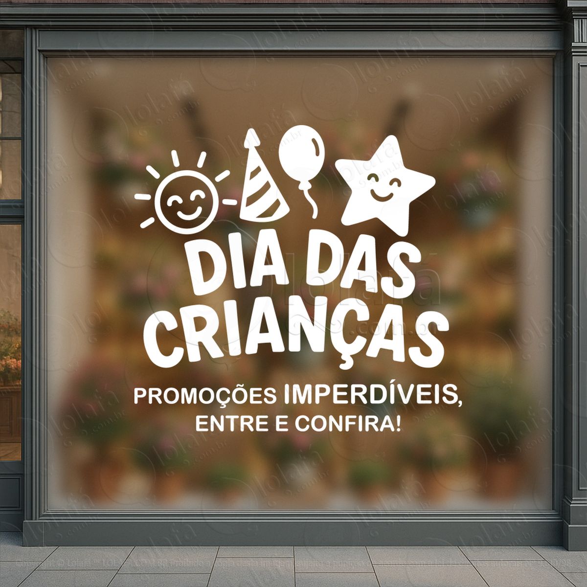 promoções imperdíveis decoração loja adesivos para vitrine dia das crianças mod:76