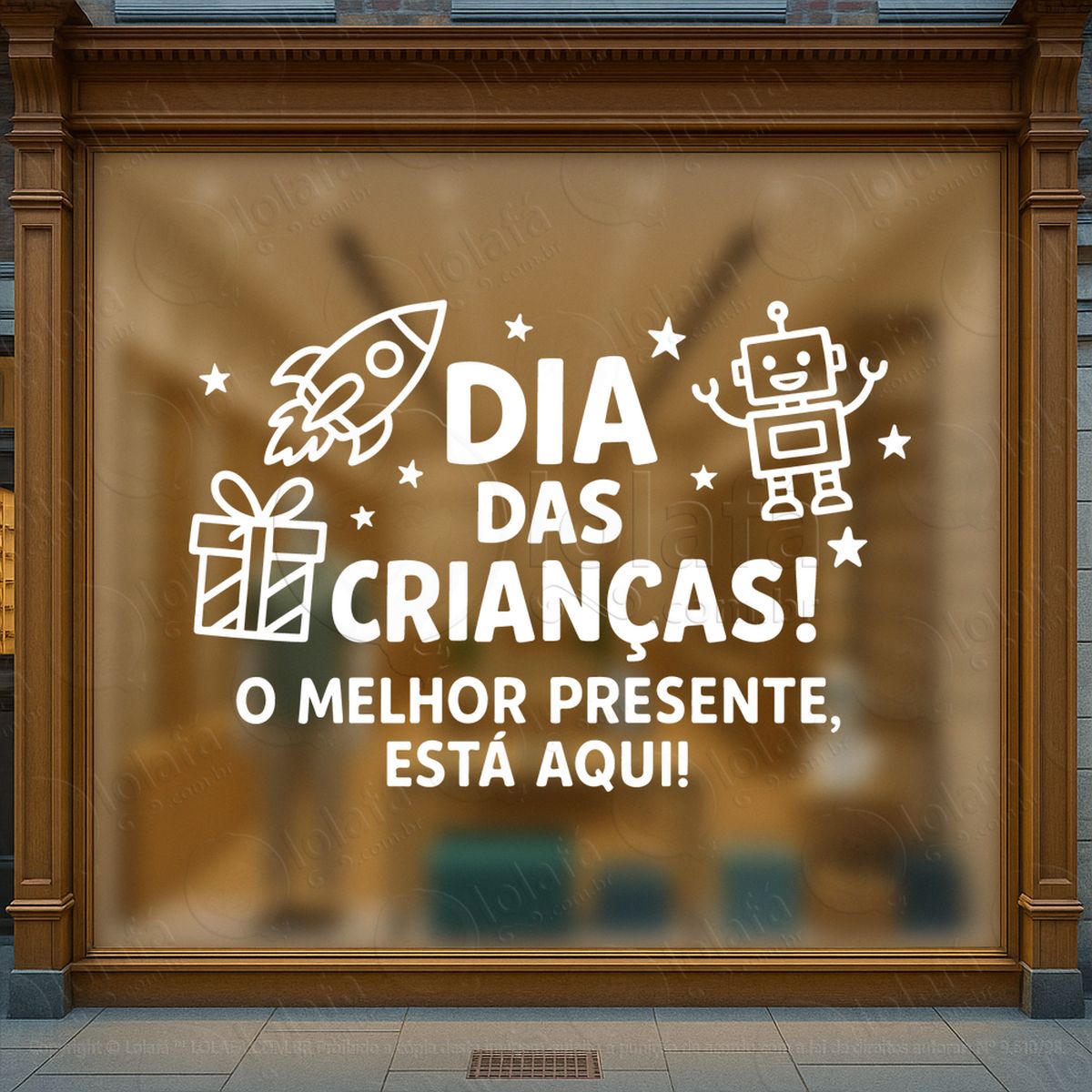 o melhor presente está aqui adesivos para vitrine dia das crianças mod:77