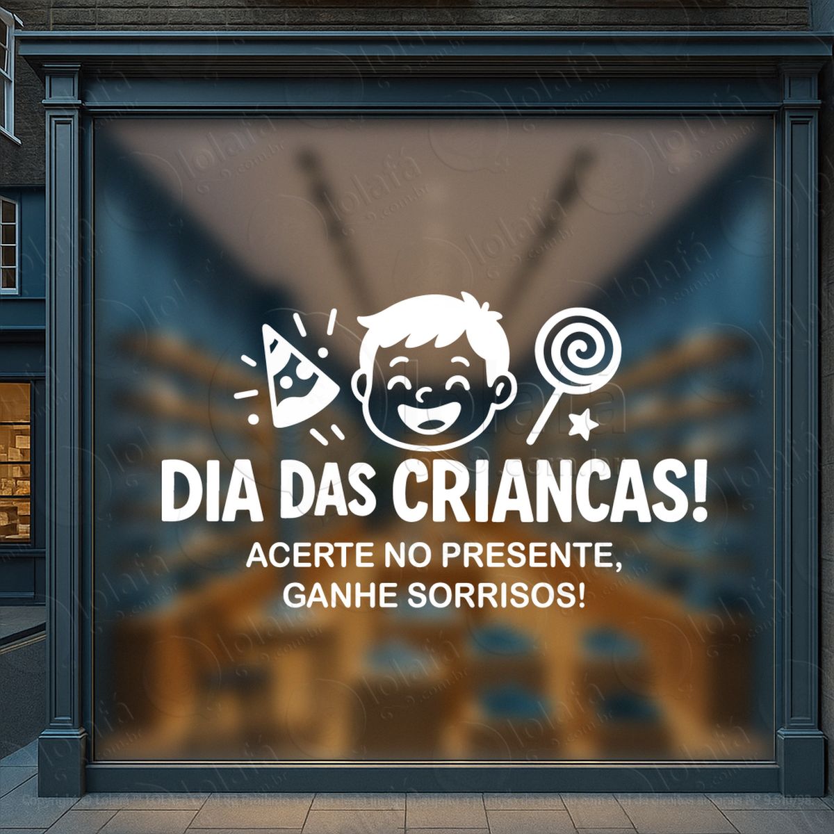 acerte no presente ganhe sorrisos adesivos para vitrine dia das crianças mod:78