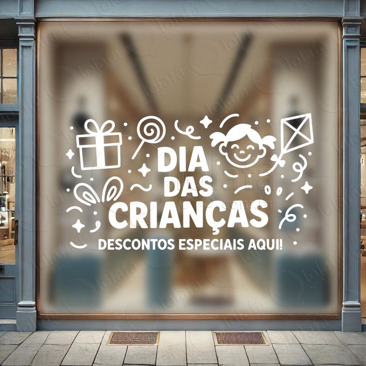 Descontos Especiais Aqui Promoção Loja Adesivos Para Vitrine Dia Das Crianças Mod:87