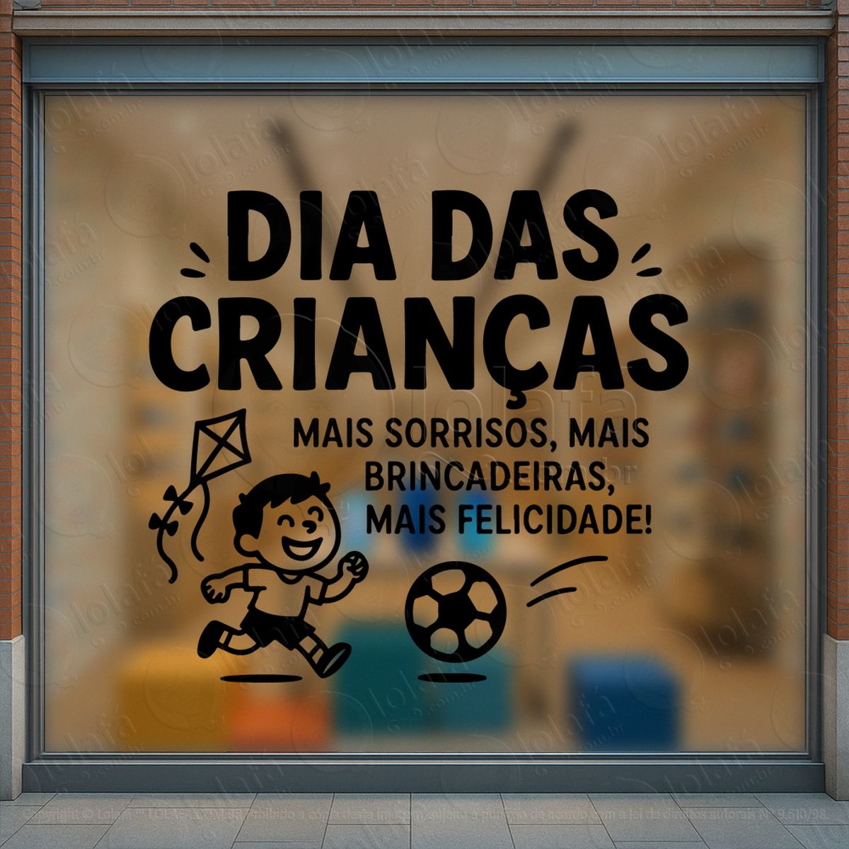 mais sorrisos mais brincadeiras adesivos para vitrine dia das crianças mod:92