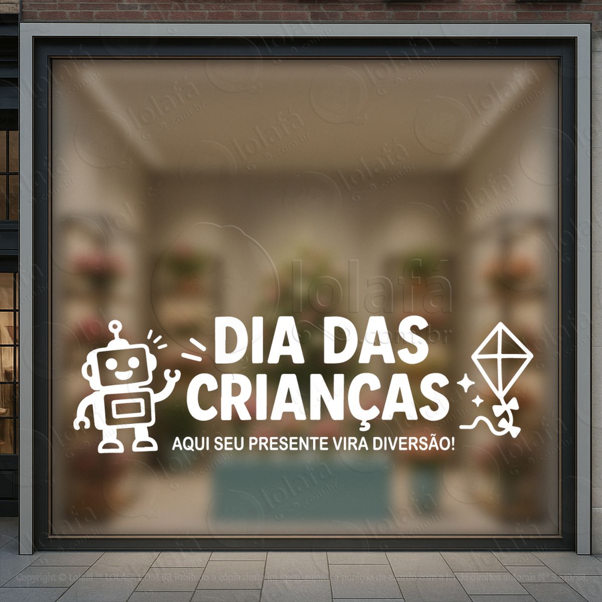 aqui seu presente vira diversão adesivos para vitrine dia das crianças mod:94