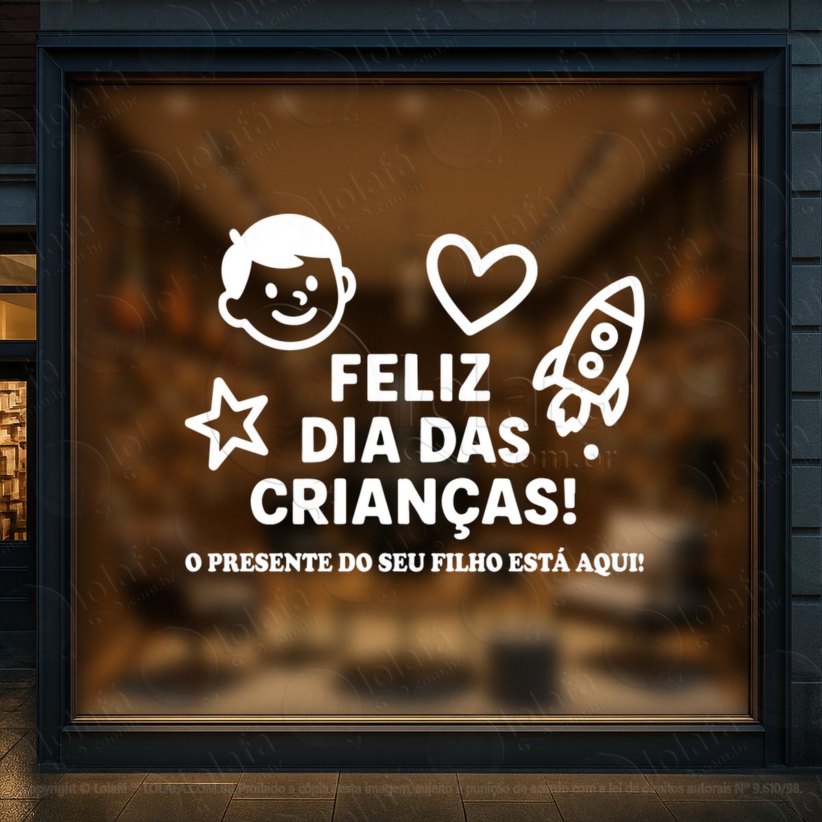 o presente do seu filho está aqui adesivos para vitrine dia das crianças mod:98