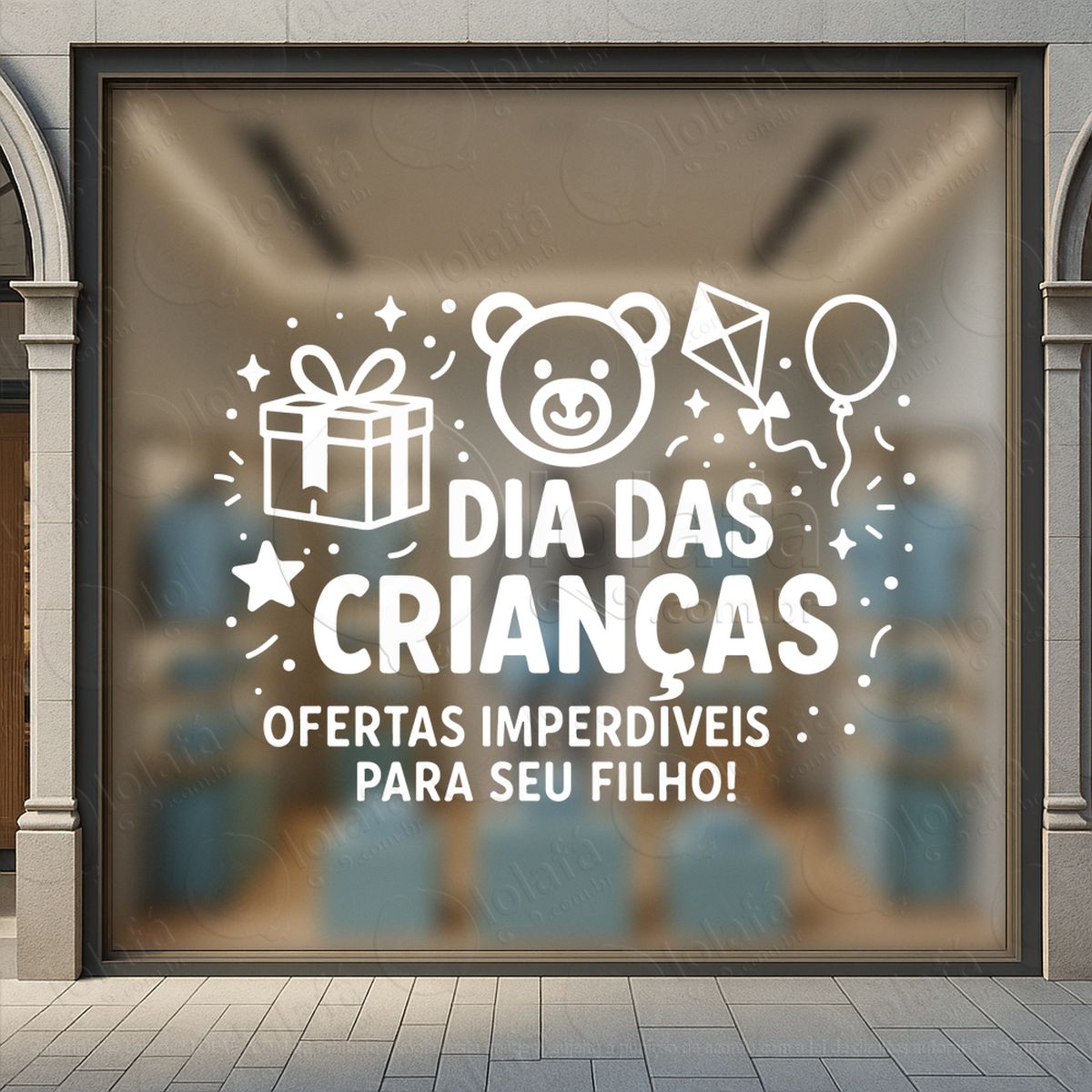 ofertas imperdíveis para seu filho adesivos para vitrine dia das crianças mod:99