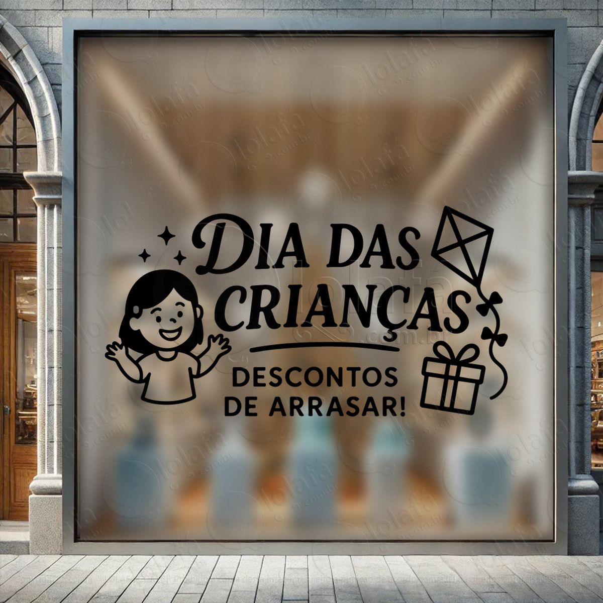 Descontos de Arrasar Promoção Loja Adesivos Para Vitrine Dia Das Crianças Mod:108