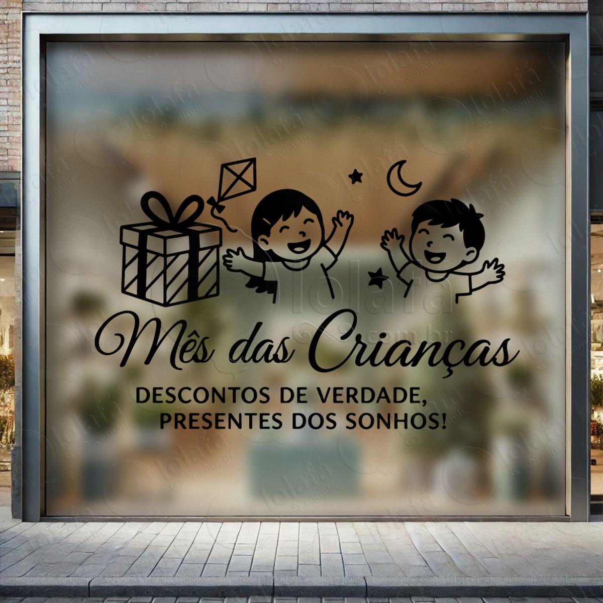 Descontos de Verdade Presentes dos Sonhos Adesivos Para Vitrine Dia Das Crianças Mod:109