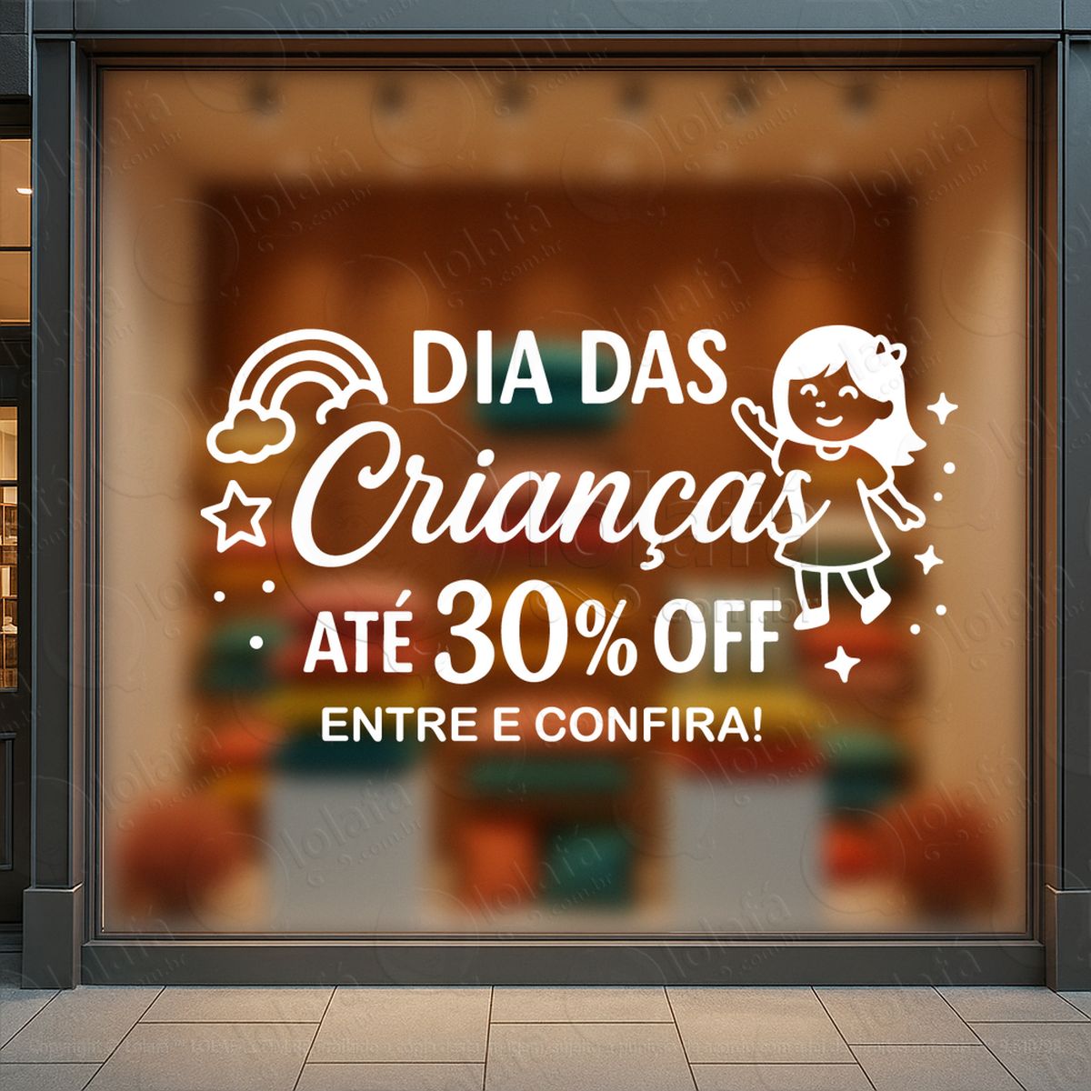 até 30% off entre e confira adesivos para vitrine dia das crianças mod:116