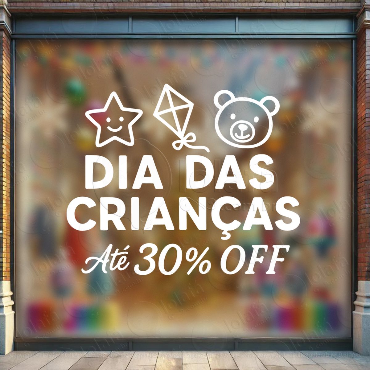 até 30% off promoção loja adesivos para vitrine dia das crianças mod:117
