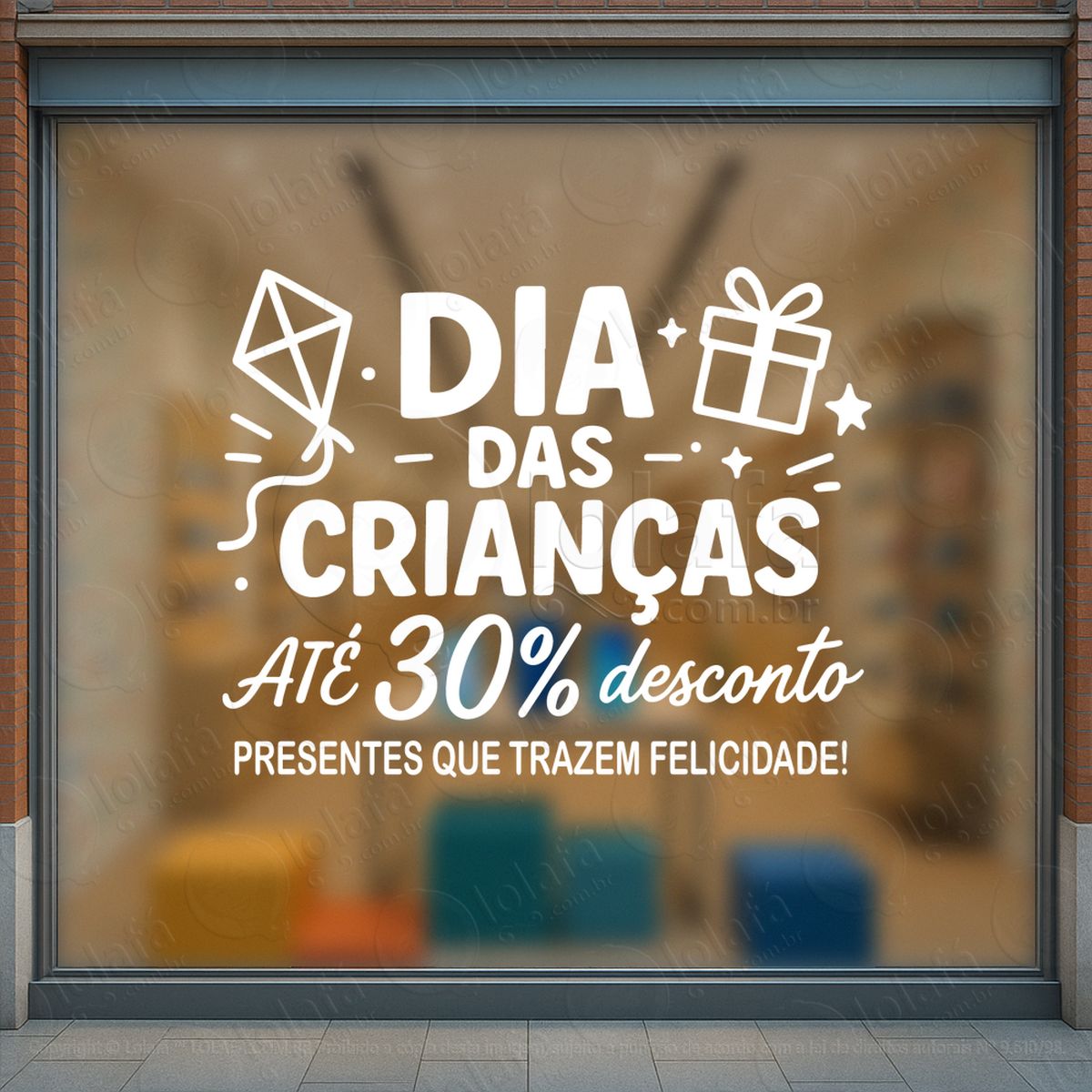 até 30% de desconto promoção loja adesivos para vitrine dia das crianças mod:119