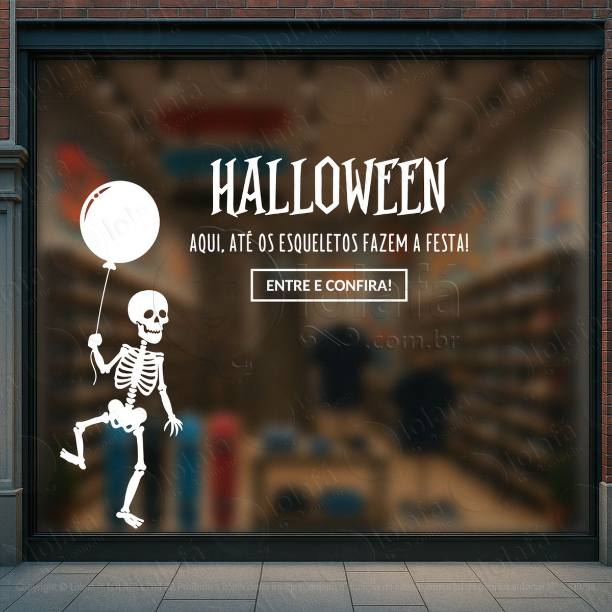 promoção loja esqueleto entre e confira adesivos para vitrine halloween mod:169