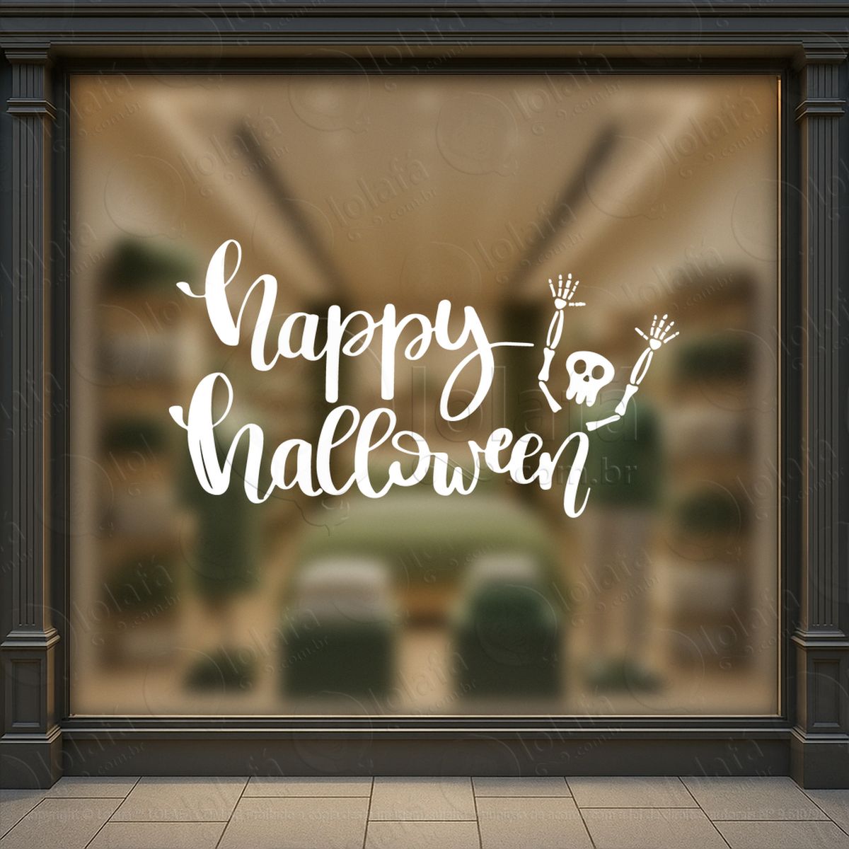happy halloween esqueleto adesivos para vitrine halloween mod:183