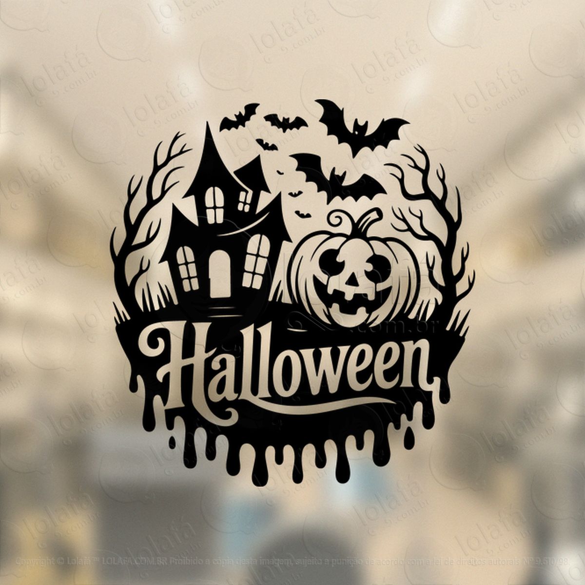 cenário casa dia das bruxas adesivos para vitrine halloween mod:187