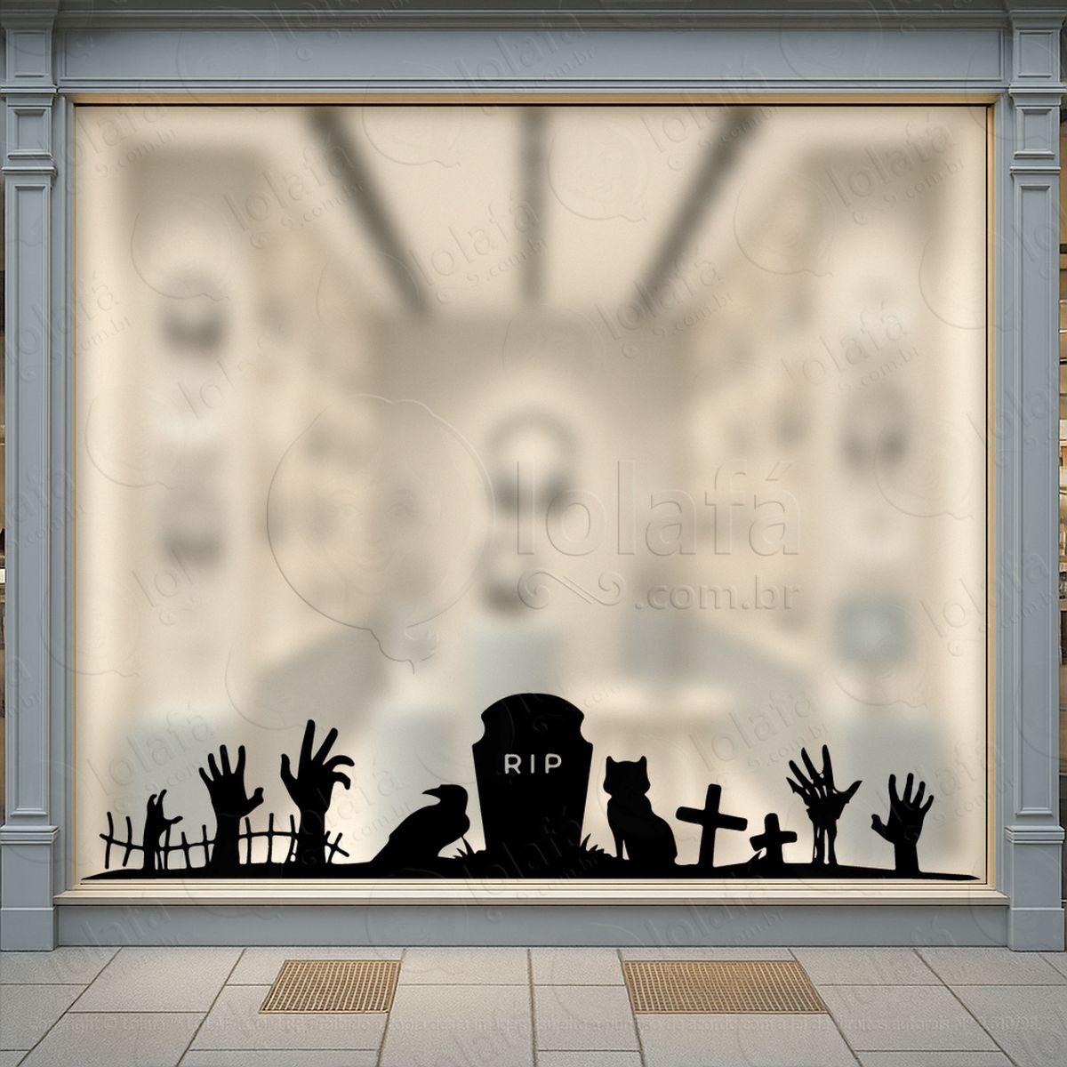 cenário cemitério dia das bruxas adesivos para vitrine halloween mod:197
