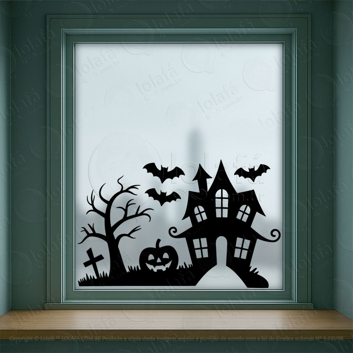 cenário casa dia das bruxas adesivos para vitrine halloween mod:201