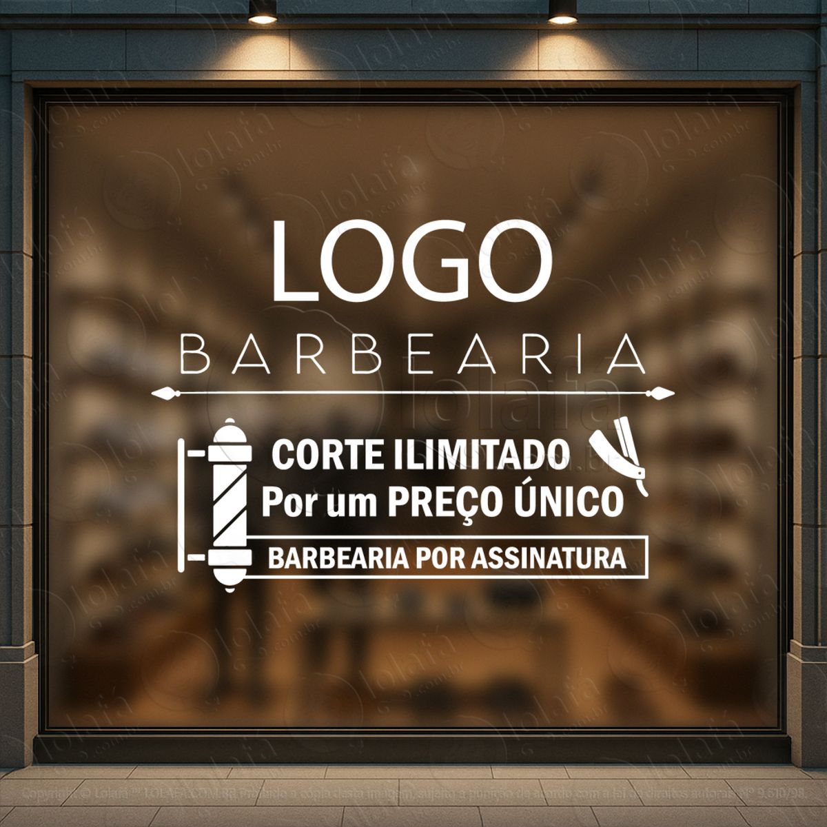 logo corte ilimitado barbearia por assinatura adesivos para salão de beleza e barbearia mod:220