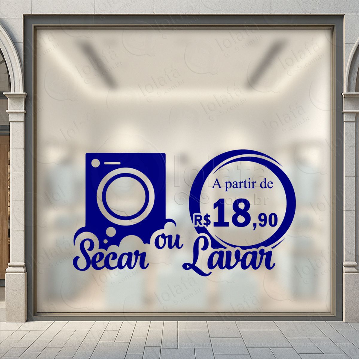 Secar ou Lavar a Partir de R$18,90 Loja Fachada Adesivos Para Vitrine Lavanderia Mod:239